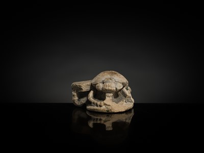 Lot 32 - AN INDURATED LIMESTONE FIGURE OF A WINGED SCARAB, KHEPRI, MIDDLE KINGDOM TO LATE PERIOD