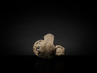 Lot 32 - AN INDURATED LIMESTONE FIGURE OF A WINGED SCARAB, KHEPRI, MIDDLE KINGDOM TO LATE PERIOD