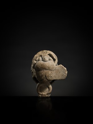 Lot 32 - AN INDURATED LIMESTONE FIGURE OF A WINGED SCARAB, KHEPRI, MIDDLE KINGDOM TO LATE PERIOD