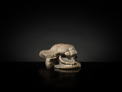Lot 32 - AN INDURATED LIMESTONE FIGURE OF A WINGED SCARAB, KHEPRI, MIDDLE KINGDOM TO LATE PERIOD