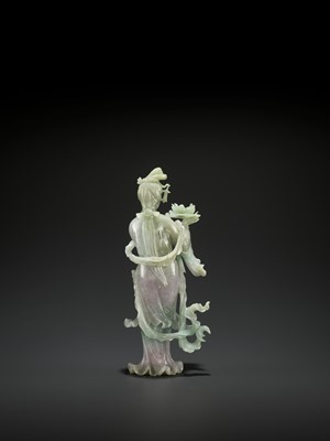 Lot 107 - A ‘SANDUO’ LAVENDER JADEITE FIGURE OF A MEIREN, LATE QING TO REPUBLIC