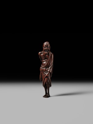Lot 86 - A VERY RARE AND SUPERB WOOD NETSUKE OF THE WITCH OF ADACHIGAHARA