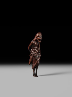 Lot 86 - A VERY RARE AND SUPERB WOOD NETSUKE OF THE WITCH OF ADACHIGAHARA
