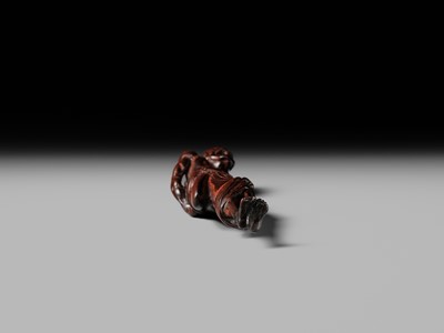 Lot 86 - A VERY RARE AND SUPERB WOOD NETSUKE OF THE WITCH OF ADACHIGAHARA