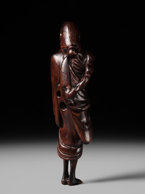 Lot 86 - A VERY RARE AND SUPERB WOOD NETSUKE OF THE WITCH OF ADACHIGAHARA
