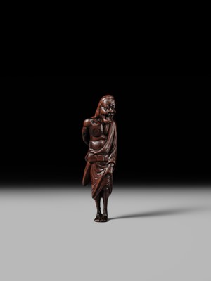 Lot 86 - A VERY RARE AND SUPERB WOOD NETSUKE OF THE WITCH OF ADACHIGAHARA
