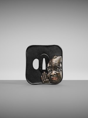 Lot 83 - INOUE MOTOTSUNE: A SUPERB AND LARGE SHAKUDO TSUBA DEPICTING A MAN AND FLY