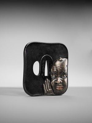 Lot 83 - INOUE MOTOTSUNE: A SUPERB AND LARGE SHAKUDO TSUBA DEPICTING A MAN AND FLY