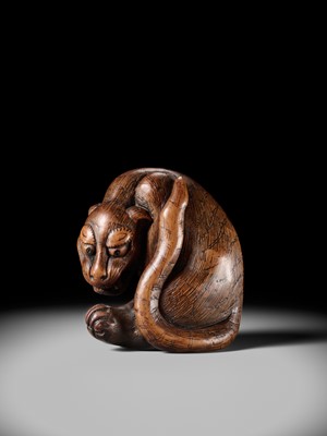Lot 107 - A LARGE AND IMPRESSIVE WOOD NETSUKE OF A TIGER