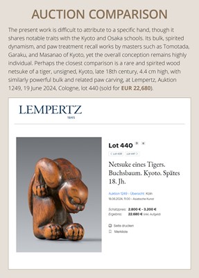 Lot 107 - A LARGE AND IMPRESSIVE WOOD NETSUKE OF A TIGER