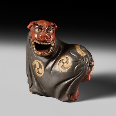 Lot 350 - A FINE LACQUERED WOOD NETSUKE OF TWO SHISHIMAI PERFORMERS