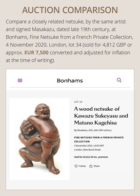 Lot 129 - MASAKAZU: A WOOD NETSUKE OF TWO SUMO WRESTLERS