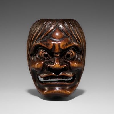 SHUMIN: A FINE WOOD MASK NETSUKE OF HANNYA