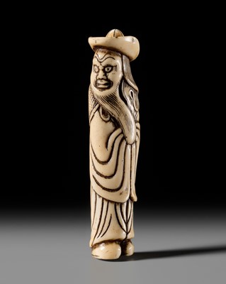 Lot 309 - A FINE ANTLER NETSUKE OF A NANBANJIN (SOUTHERN BARBARIAN)