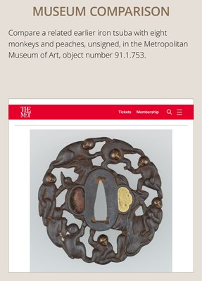 Lot 63 - TAKESHIGE: AN IRON SUKASHI TSUBA WITH FIVE MONKEYS IN A PEACH TREE