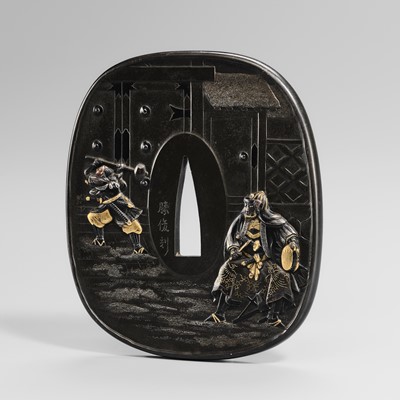 Lot 77 - KATSUTOSHI: A SUPERB MITO SCHOOL SHIBUICHI TSUBA WITH THE A SCENE FROM THE 47 RONIN