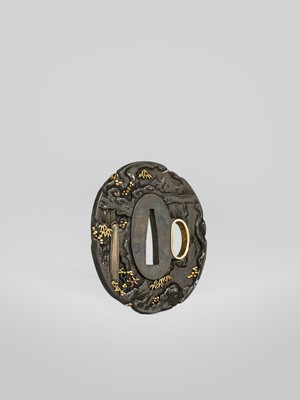 Lot 71 - A FINE HAMANO SCHOOL SHIBUICHI TSUBA WITH THE THREE SAKE TASTERS