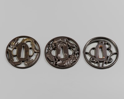 Lot 1188 - A FINE LOT WITH THREE IRON TSUBA