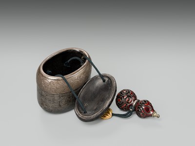 Lot 45 - HORAKU: A RARE LACQUER, METAL AND EBONY WOOD TONKOTSU