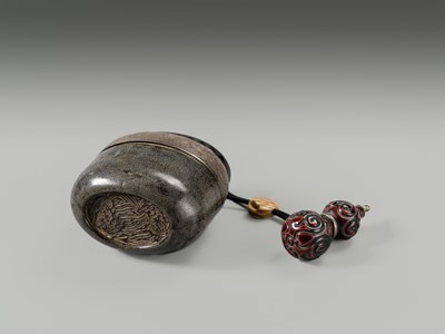 Lot 45 - HORAKU: A RARE LACQUER, METAL AND EBONY WOOD TONKOTSU