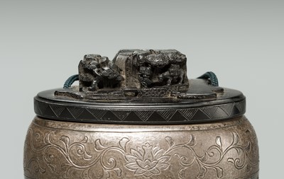 Lot 45 - HORAKU: A RARE LACQUER, METAL AND EBONY WOOD TONKOTSU