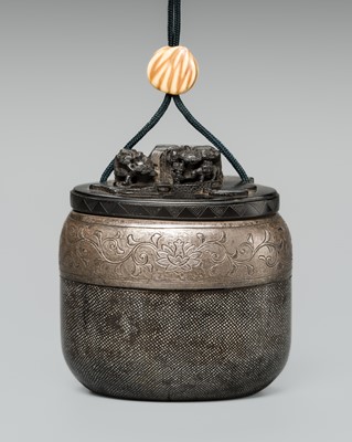 Lot 45 - HORAKU: A RARE LACQUER, METAL AND EBONY WOOD TONKOTSU