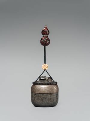 Lot 45 - HORAKU: A RARE LACQUER, METAL AND EBONY WOOD TONKOTSU