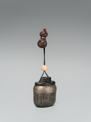 Lot 45 - HORAKU: A RARE LACQUER, METAL AND EBONY WOOD TONKOTSU