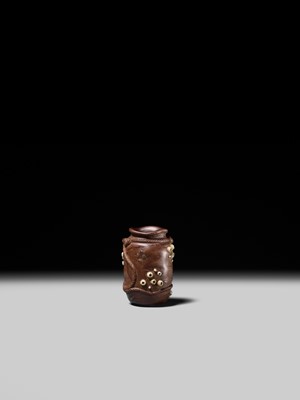 Lot 280 - YOSHIHIDE: A SUPERB AND RARE INLAID WOOD ‘TAKO-TSUBO’ NETSUKE