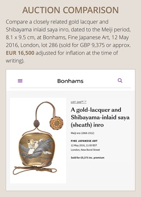 Lot 35 - A SUPERB SHIBAYAMA INLAID GOLD LACQUER SAYA (SHEATH) INRO WITH JUROJIN AND CRANE