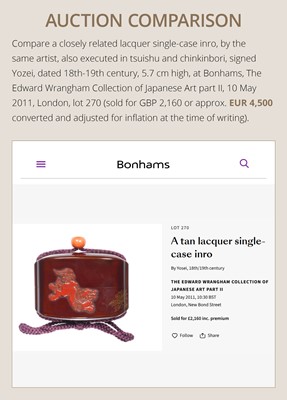 Lot 7 - YOZEI: A FOUR-CASE TSUISHU-INLAID LACQUER INRO DEPICTING SHISHI AND PEONY