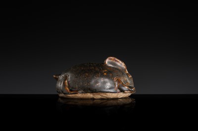 A RARE DARK BROWN GLAZED STONEWARE ‘HARE’ LIME POT, ANGKOR PERIOD