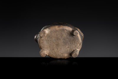 A RARE DARK-BROWN GLAZED STONEWARE ‘OX’ LIME POT, ANGKOR PERIOD