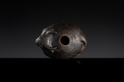 A RARE DARK-BROWN GLAZED STONEWARE ‘OX’ LIME POT, ANGKOR PERIOD