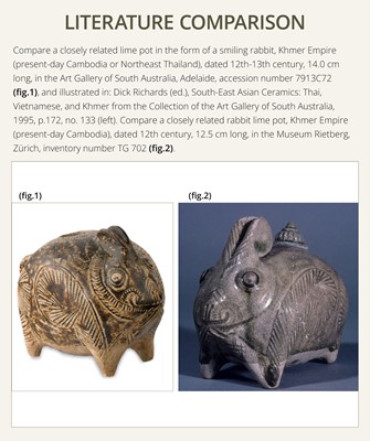Lot 127 - A SMALL BROWN GLAZED STONEWARE ‘HARE’ LIME POT, ANGKOR PERIOD