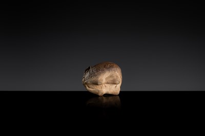 Lot 127 - A SMALL BROWN GLAZED STONEWARE ‘HARE’ LIME POT, ANGKOR PERIOD