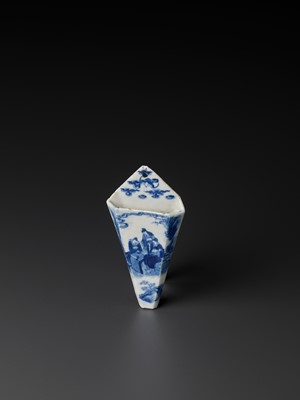 Lot 218 - A ‘WEIQI PLAYERS’ BLUE AND WHITE PORCELAIN WALL VASE, KANGXI
