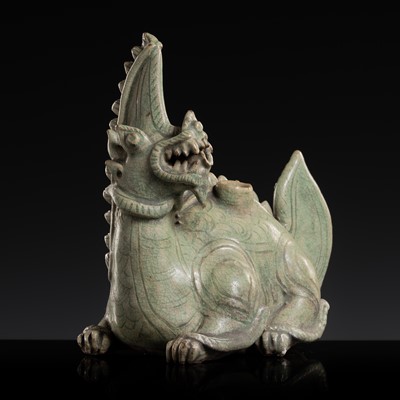 Lot 159 - A CELADON GLAZED FIGURAL SAWANKHALOK STONEWARE ‘DRAGON’ INCENSE BURNER, 16TH CENTURY