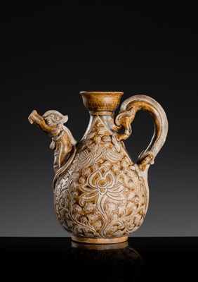 A SAWANKHALOK BROWN-GLAZED STONEWARE DRAGON EWER, 17TH–18TH CENTURY