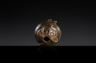 A DARK-BROWN GLAZED STONEWARE ‘RODENT’ LIME POT, ANGKOR PERIOD