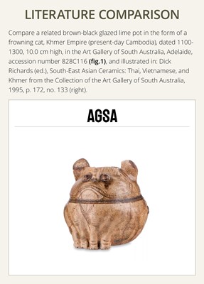 A DARK-BROWN GLAZED STONEWARE ‘RODENT’ LIME POT, ANGKOR PERIOD