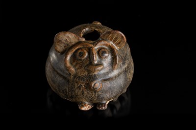 A DARK-BROWN GLAZED STONEWARE ‘RODENT’ LIME POT, ANGKOR PERIOD
