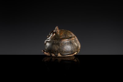 A DARK-BROWN GLAZED STONEWARE ‘RODENT’ LIME POT, ANGKOR PERIOD