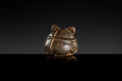 A DARK-BROWN GLAZED STONEWARE ‘RODENT’ LIME POT, ANGKOR PERIOD