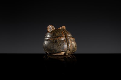 A DARK-BROWN GLAZED STONEWARE ‘RODENT’ LIME POT, ANGKOR PERIOD