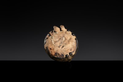 A DARK-BROWN GLAZED STONEWARE ‘RODENT’ LIME POT, ANGKOR PERIOD