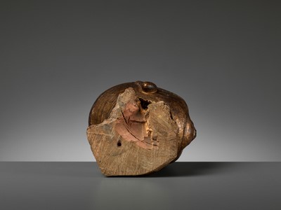Lot 466 - A GILT-LACQUERED WOOD HEAD OF BUDAI, MING