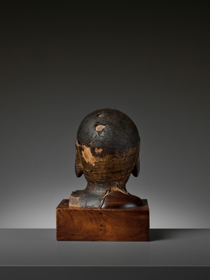 Lot 466 - A GILT-LACQUERED WOOD HEAD OF BUDAI, MING