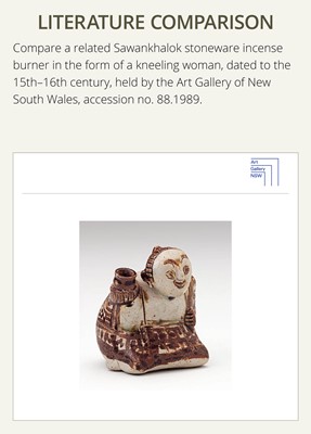 A SAWANKHALOK STONEWARE JOS STICK HOLDER IN SHAPE OF A MAN, 15TH–16TH CENTURY