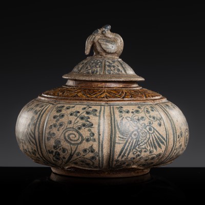 Lot 155 - A SAWANKHALOK LIDDED STONEWARE JAR WITH HAMZA FINIAL, 15TH-16TH CENTURY